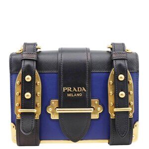 Prada  Cahier City Saffiano Leather Shoulder Bag Blue